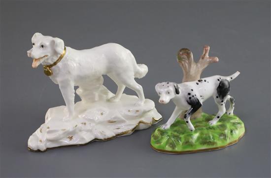 Two Minton porcelain figures of a pointer and a Newfoundland dog, c.1831-40, L. 8.5cm and 12.2cm